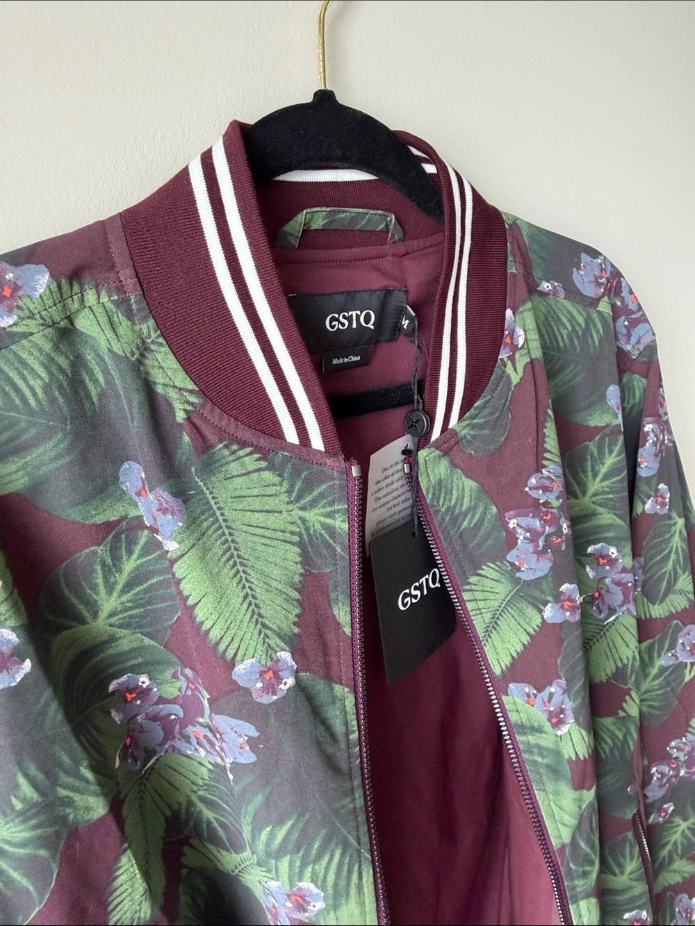 GSTQ Floral Pinstripe Bomber Jacket in Green Men’s Medium - Picture 14 of 16
